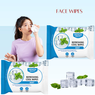 ShakalyaVeda Cooling Wet Wipes for Summer | Ice Mint Face Wipes with Vitamin E – Pack of 2(50 Tissues)