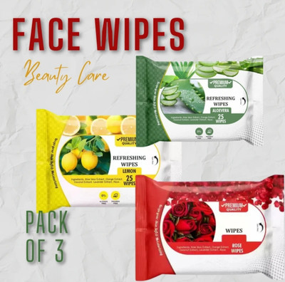Deeparth Rose Lemon Aloe Vera Face Wipes - Daily Refresh Pack - Pack of 3(50 Tissues)