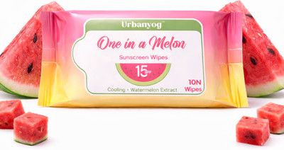 URBANYOG One in a Melon Sunscreen Wipes SPF15 | Cooling Makeup Remover | Travel Friendly(10 Tissues)