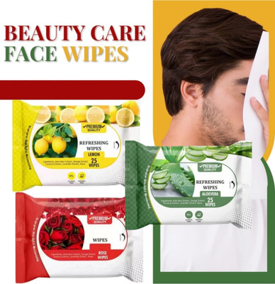Deeparth Rose Lemon Aloe Vera Face Wipes Citrus & Floral Freshness - 25 Each(50 Tissues)