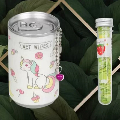 Elecsera Mini Wet Wipes Tissue in Cartoon Printed Tin Can for Cleaning Face(2 Tissues)