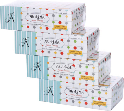 7THAJMA 2 Ply Facial Tissues 200 Count (100 Pulls) for Home, Office, School & Car Etc.(800 Tissues)
