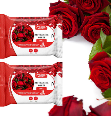 skinic Rose Water Wet Wipes for Face – Gentle Cleansing & Hydrating (Pack of 2)(50 Tissues)