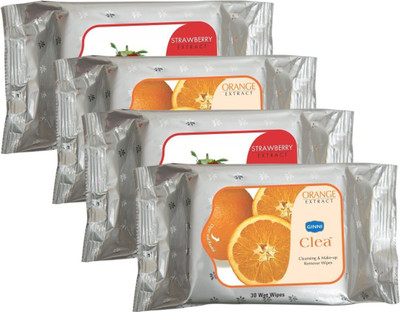 GINNI Cleansing & Refreshing Facial Wipes 2 Orange & 2 Strawberry (30 wipes in each pack)(4 Tissues)