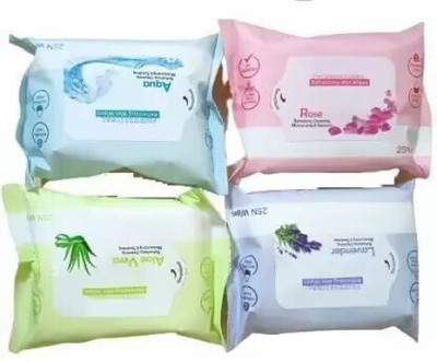 Glamezone Refreshing Wet Wipes With 4 Different Fragrance, Facial Wet Wipes(75 Tissues)