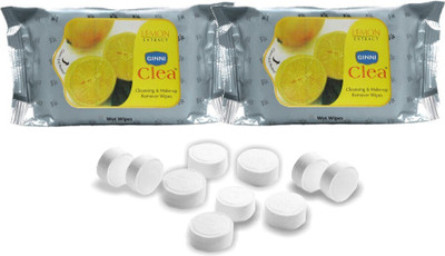 GINNI 2 Lemon Refreshing Facial Wipes (30 Wipes Per Pack) & 50 Coin Tissue Candy Pack(3 Tissues)