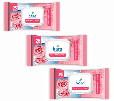KARA Refreshing Wipes, Rose water 25 wipes Pack of 3(3 Tissues)