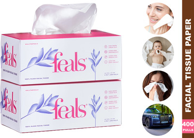 FEALS 2 Ply Facial Tissue Paper for Face (200 Pulls/box) (Pack of 2)