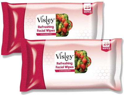 Visley Pack of 2 Face Wet Wipes Cleansing & Refreshing With STRAWBERRY(50 Tissues)