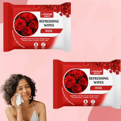 ShakalyaVeda Rose Wet Wipes for Women – Natural Face Wipes for Instant Freshness & Glow(50 Tissues)