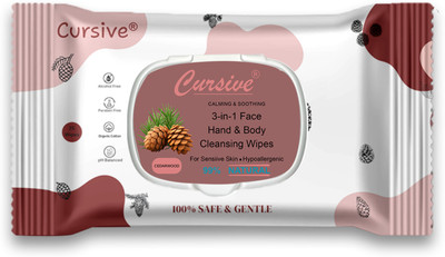 Cursive Refreshing Face Wet Wipes with Cedarwood facial wipes(25 Tissues)
