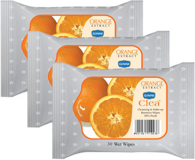 GINNI Refreshing Facial Wet Wipes-Orange(pack of 3)(30 wipes per pack)(3 Tissues)