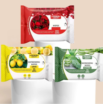 Deeparth Rose Lemon Aloe Vera Face Wipes - Travel Pack - 25 Each(75 Tissues)