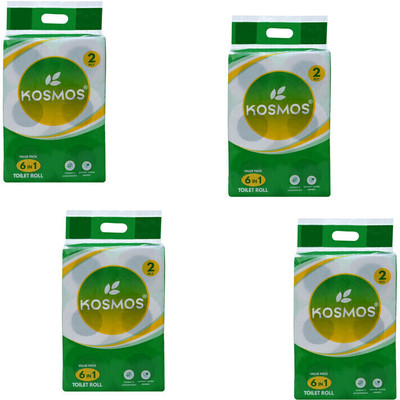 CLARET Kosmos Toilet Roll 6 in 1 ,180 Pull 2 Ply/Daily Bathroom use 4 pk(24 Tissues)