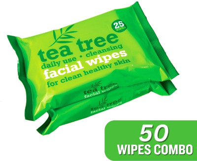 Tea Tree & Peppermint Wipes Combo - Facial Wipes For Clean Healthy Skin, Daily Use & Cleansing(50 Tissues)