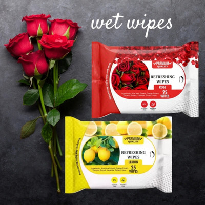 Deeparth Wet Wipes Combo – Lemon & Rose, 25 Wipes Each, Alcohol Free Facial Wipes(50 Tissues)