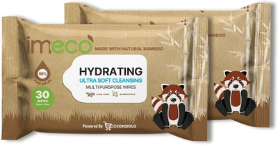 IMECO Bamboo Daily Cleansing Face Wipes with Aloe Vera - 30 Pulls each(60 Tissues)