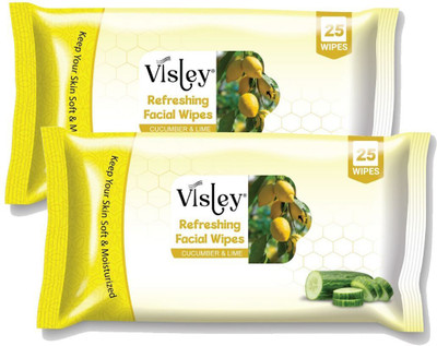 Visley Pack of 2 Face Wet Wipes Cleansing & Refreshing With CUCUMBER & LIME(50 Tissues)