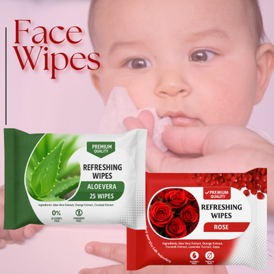ShakalyaVeda Natural Face Wipes – Rose Aloe Vera Daily Use Cleansing Wet Tissues(50 Tissues)