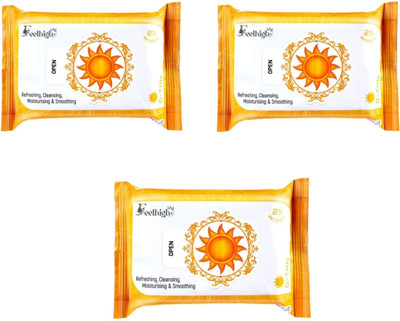 feelhigh Detan Daily Cleansing Facial Wipes 25 Each- Makeup Remover Refreshing Wipes(75 Tissues)