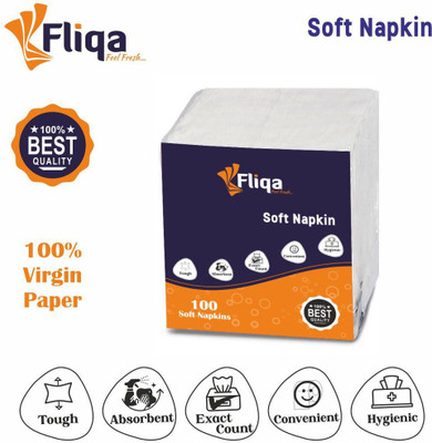 FLIQA Soft White Tissue Hygienic life disposable Paper Napkins (Pack of 1)(100 Napkin) White Paper Napkins(100 Sheets)
