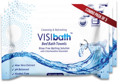 Visibath Body Cleansing Wipes Towel (10N Per Pack) Size (240x320mm) Pack of 3(30 Tissues)
