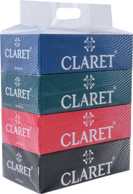 CLARET Facial Tissue Box 100 Pulls,2-Ply,18 x 20 cm,Soft & Multipurpose 4 IN 1(4 Tissues)