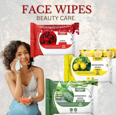 Deeparth Rose Lemon Aloe Vera Face Wipes - Gentle & Soft - Pack of 3(50 Tissues)