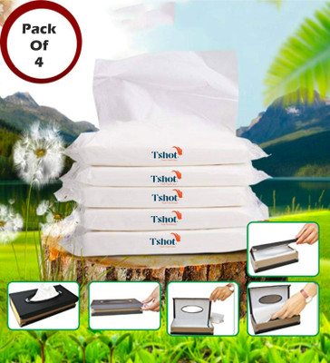 Tshot 4 Compartments Paper Facial Tissues Refill, Tissue for Car or Purse/ 2Ply Pack 4 (Pack of 400)(White)