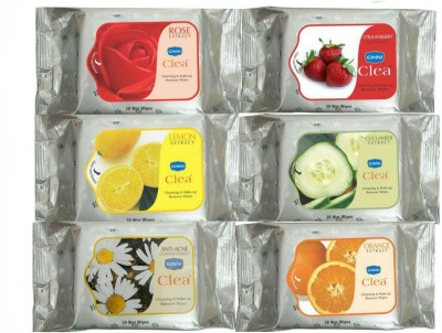 GINNI Refreshing Facial Wipes - Rose,Lemon,Strawberry,A,Orange(6 Tissues)