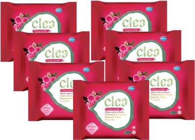 Clea Cleansing & Makeup Remover Wipes (Rose;Milk) (25 Wipes per pack) (Big Wipe does job of Two) Pack of 7(7 Tissues)