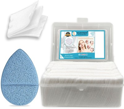 MAJESTIQUE 460 Makeup Removing Cotton Wipes and 1 Finger Reusable Sponge for All Skin Type(460 Tissues)