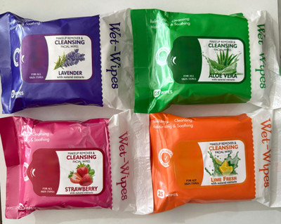 klaty BEST Refreshing Wet Wipes With 4 Different Fragrance, Pack Of 4 (100 Tissues)(100 Tissues)