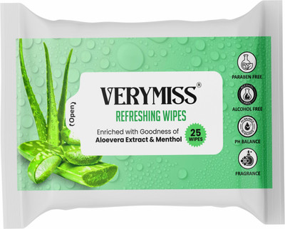 VERYMISS Refreshing Wipes I Goodness of Aloe Vera Extract(25 Tissues)