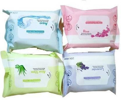 Dhaniji Refreshing Wet Wipes With 4 Different Fragrance, Facial Wet Wipes (100 Tissues)(100 Tissues)