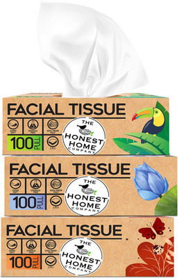 The Honest Home Company 2 Ply Facial Tissues Box - 100 Pulls - Pack of 3 (300 Pulls)(300 Tissues)