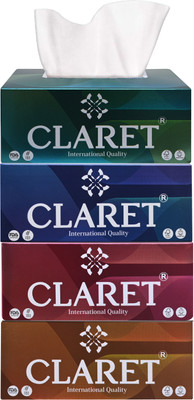 CLARET Pack of 4 Facial Tissue Boxes - 200 Pulls Each, 2-Ply Soft for Sensitive Skin(4 Tissues)