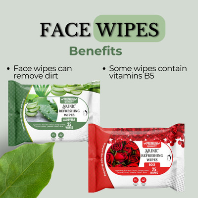 skinic Rose Aloe Vera Makeup Remover Wipes | Soft & Cleansing Wet Wipes(50 Tissues)