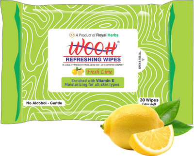 Wooh Wet Wipes Fresh Lime - Extra Soft, No Alcohol, 30s(90 Tissues)