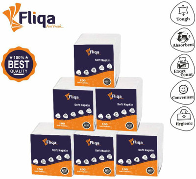 FLIQA Soft White Tissue Hygienic life disposable Paper Napkins (Pack of 6)(600 Napkin) White Paper Napkins(6 Sheets)