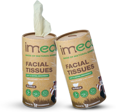 IMECO Bamboo Facial Tissue Paper 50 Pulls Box Each | Ideal for Travel, Car & Daily Use(100 Tissues)