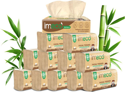 IMECO Bamboo Facial Tissues Papers 100 Pulls | 2 Ply | Ultra-Soft & Biodegradable(1200 Tissues)