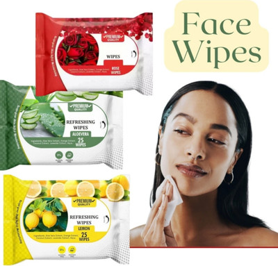 Deeparth Rose Lemon Aloe Vera Face Wipes Soothing Aroma - 25 Sheets Each(50 Tissues)