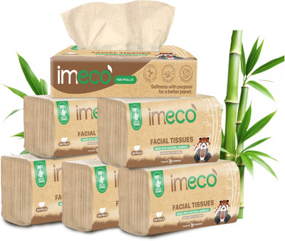 IMECO Bamboo Facial Tissues Papers 100 Pulls | 2 Ply | Ultra-Soft | Buy 3 Get 3 Free(600 Tissues)