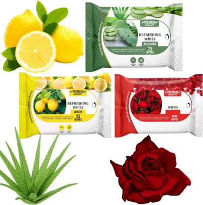 Deeparth Rose Lemon Aloe Vera Face Wipes Gentle Cleansing - 25 Each(75 Tissues)
