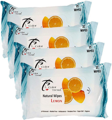color trend Refreshing Wet Wipes - Lemon Pack of 4(100 Tissues)