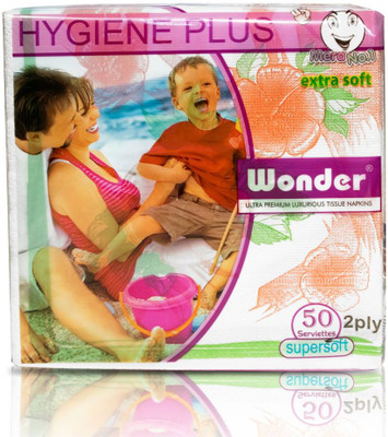 Wonder Hygiene Plus Print Tissue Paper Super Soft Highly 2 Ply 50 sheets Pack of 2(100 Tissues)
