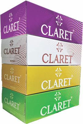 CLARET Facial Tissue Box 2-Ply Soft 100 Pulls, 18x20 cm – Pack of 4 (400 Pulls)(4 Tissues)