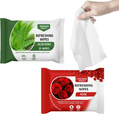 Deeparth Premium Quality Wet Wipes - Rose & Aloe Vera, 50 Total Wipes for Face Care(50 Tissues)