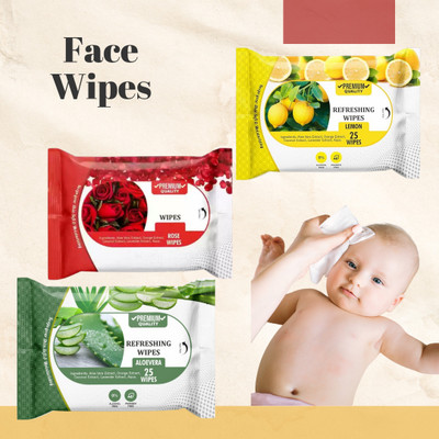 skinic Wet Tissue Aloe Vera Lemon - Rose-Infused Refreshing Wipes for Face Glow(75 Tissues)